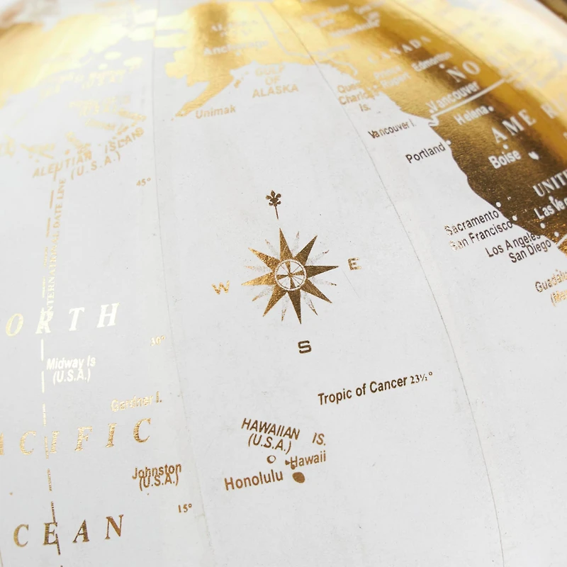 White & Gold Aluminum Tabletop Globe in Arrow Stand