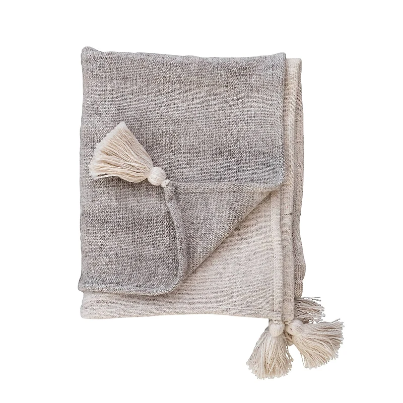 Hello Honey® Natural & Gray Patchwork Throw Blanket with Tassels