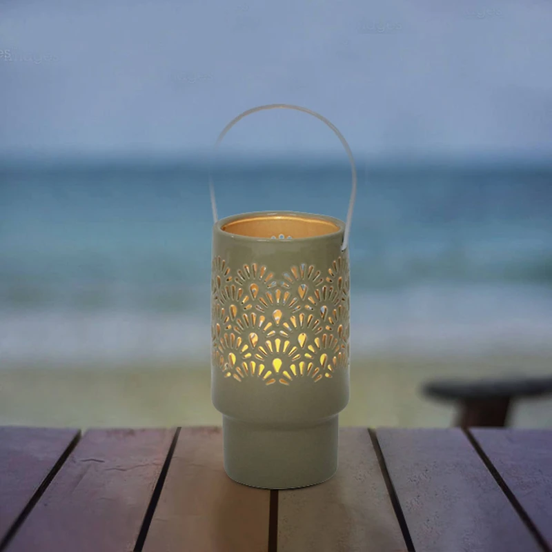 Flora Bunda® 8" LED Shell Ceramic Lantern