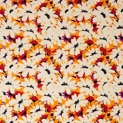 SINGER White Flowers on Orange Cotton Fabric