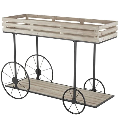 45" Cream Wood Wheelbarrow Shelf Plant Stand