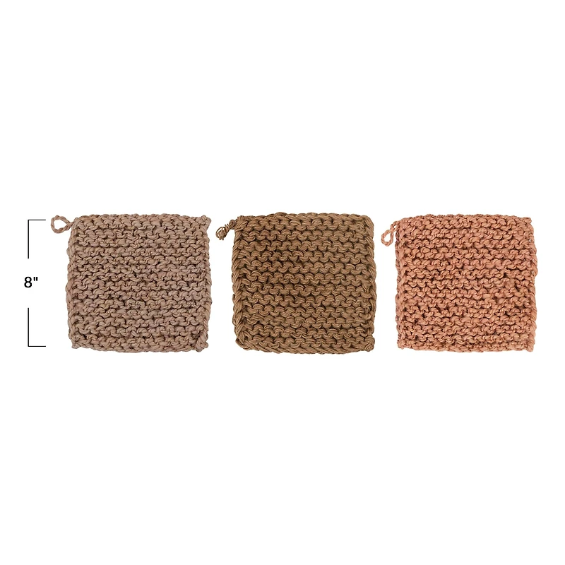 Hello Honey® Square Brown Shades Jute Crocheted Pot Holder Set