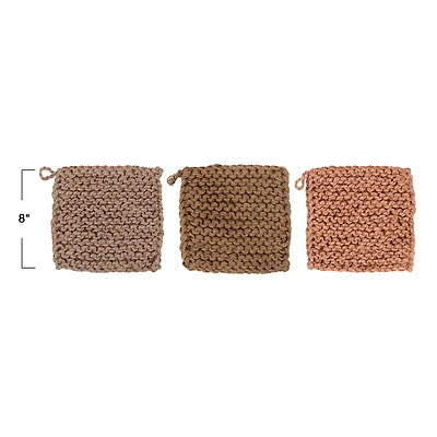 Hello Honey® Square Brown Shades Jute Crocheted Pot Holder Set
