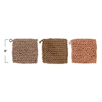 Hello Honey® Square Brown Shades Jute Crocheted Pot Holder Set