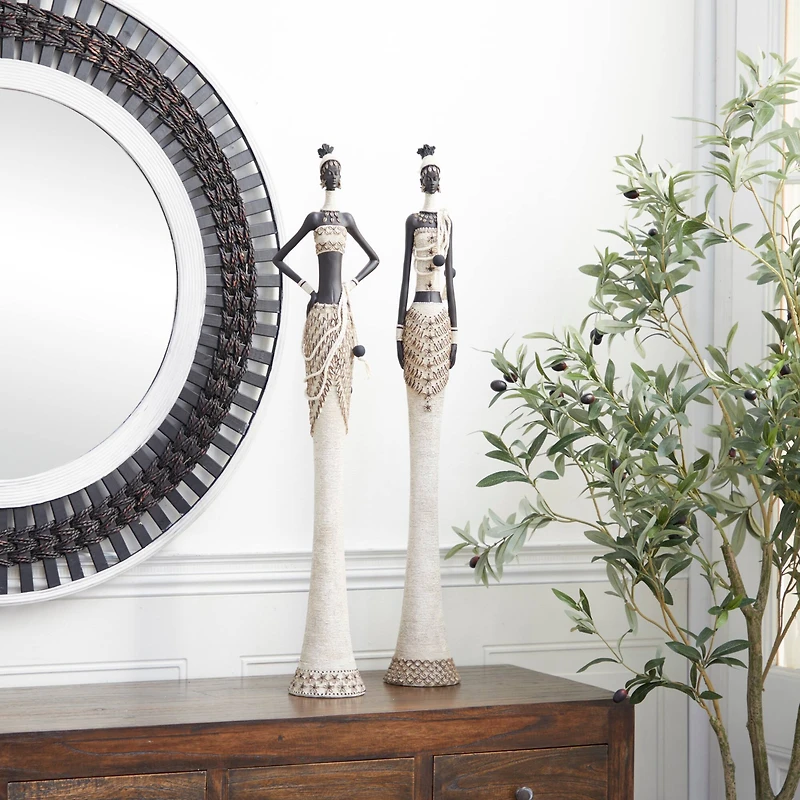 Set of 2 White Stone Contemporary Sculpture 6", 31"