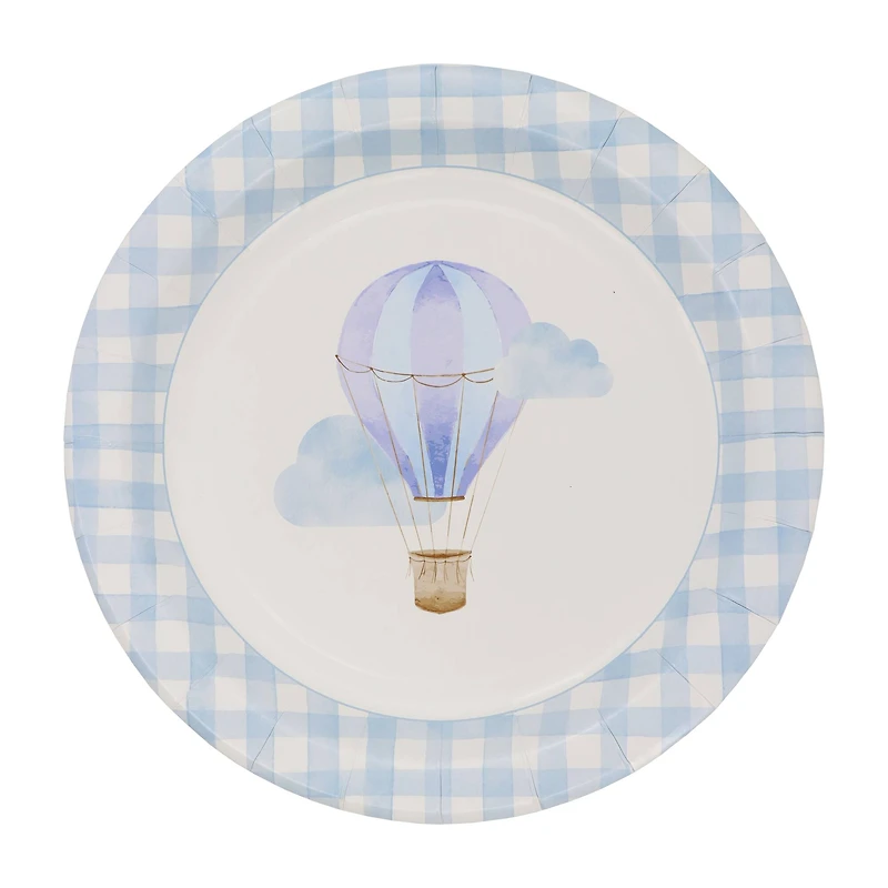 12 Packs: 10 ct. (120 total) 9" Blue Hot Air Balloon & Gingham Dinner Plates by Celebrate It™