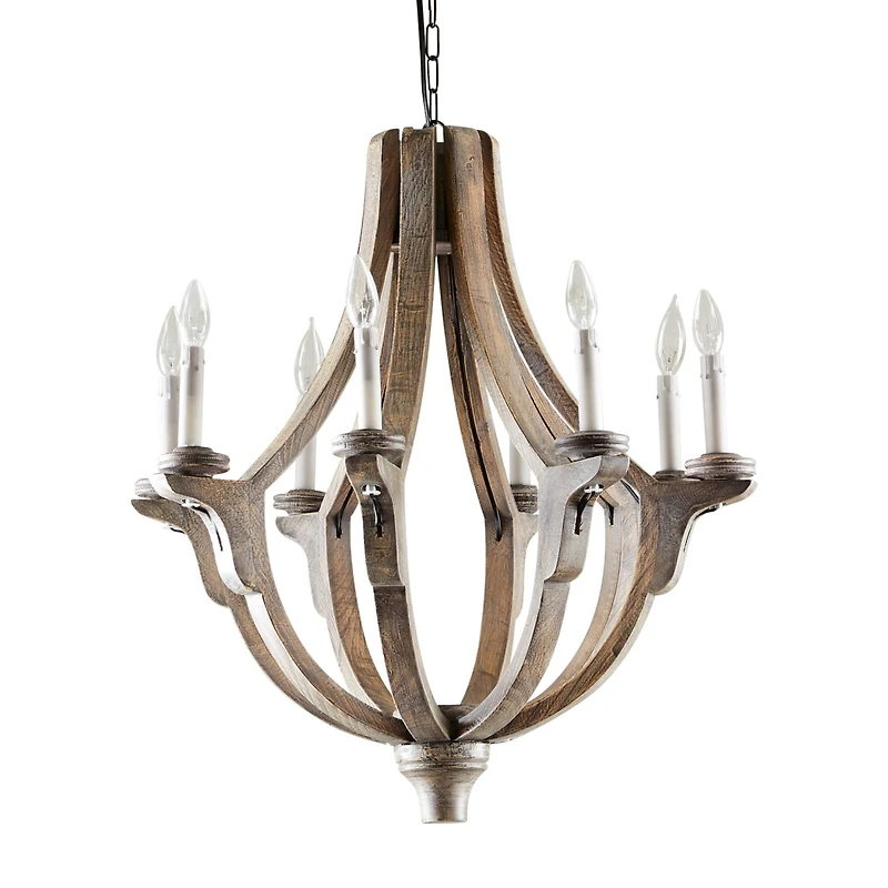 Brown Wood Rustic Candle Chandelier, 28" x 25" x 25"