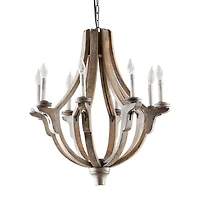 Brown Wood Rustic Candle Chandelier, 28" x 25" x 25"