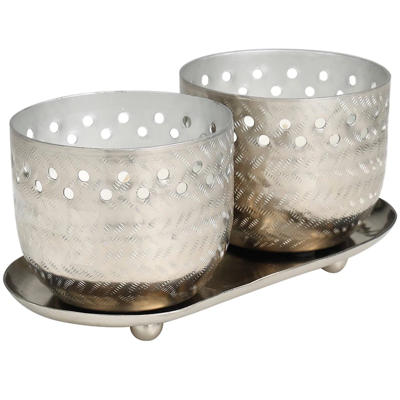 7oz. White Sage Scented Candles in Cut Out Silver Bowls and Tray
