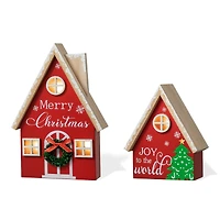 Glitzhome® Christmas Lighted Wooden House Table Décor Set