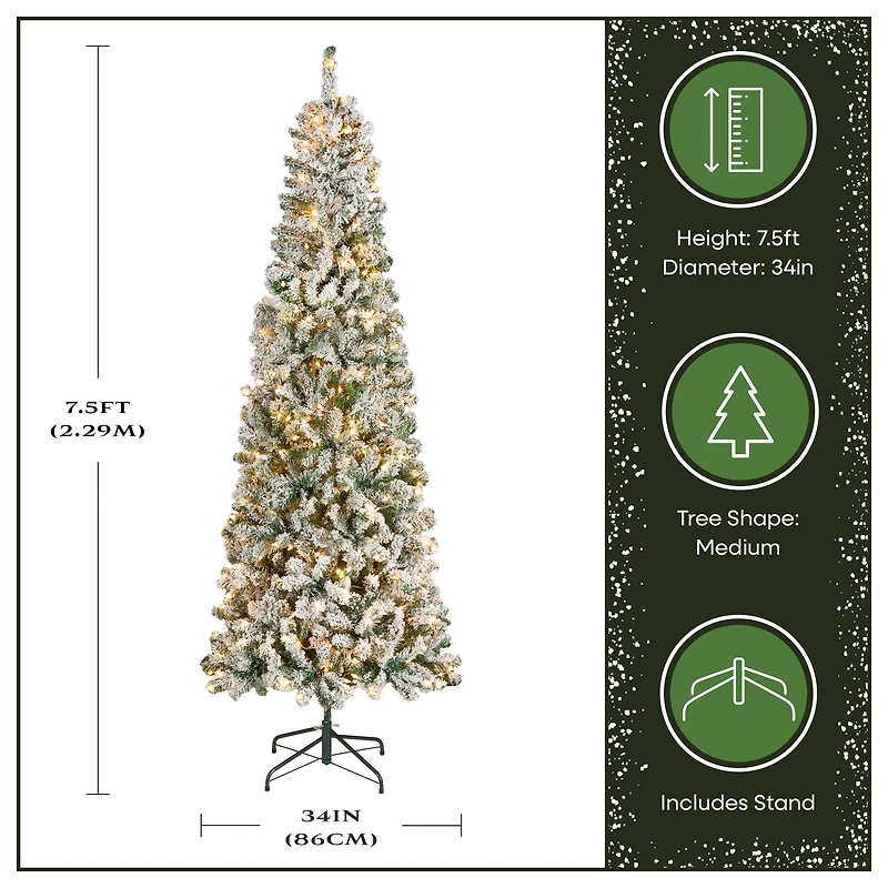 7.5ft. Pre-Lit Acacia Medium Flocked Artificial Christmas Tree, Clear Lights