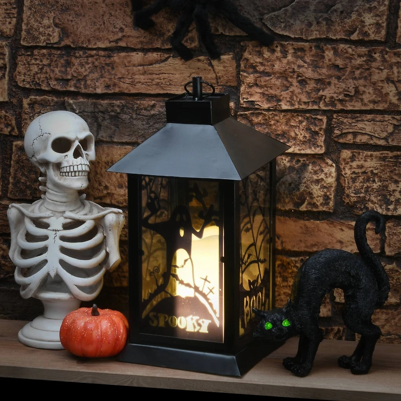 16" Black Halloween Ghost Lantern