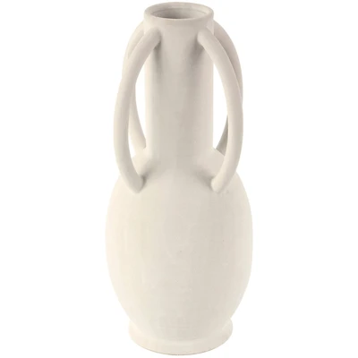15" White Ceramic Textured Vase with 4 Handles