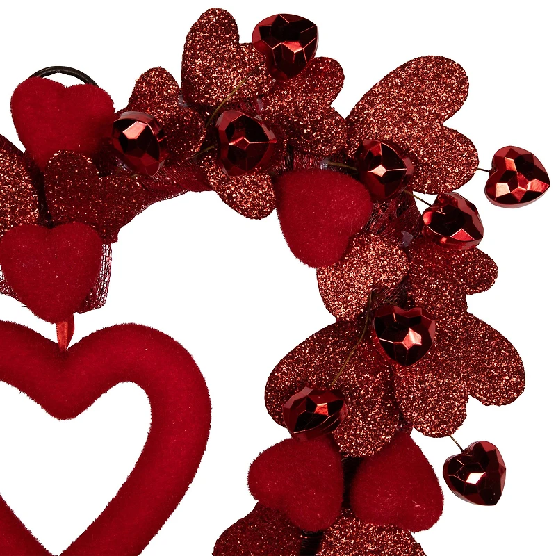 19" Red Heart Shaped Glittered Valentine's Day Wreath