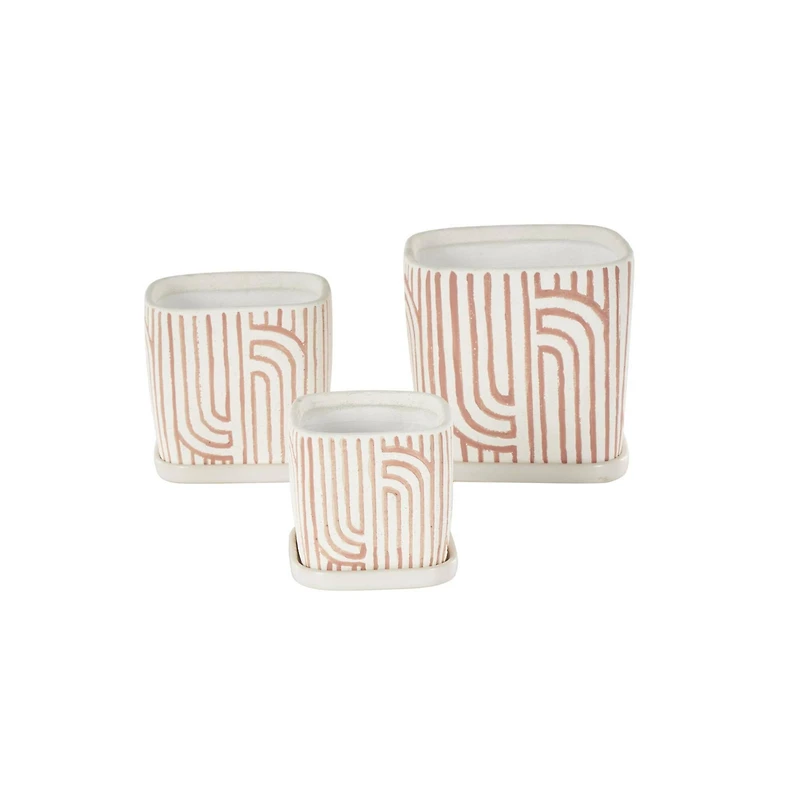 Pink Geometric Linear Arch Pattern Planter Set