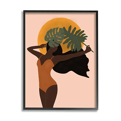Stupell Industries Female Holding Tropical Monstera Leaf under Sun in Frame Wall Art