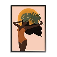 Stupell Industries Female Holding Tropical Monstera Leaf under Sun in Frame Wall Art