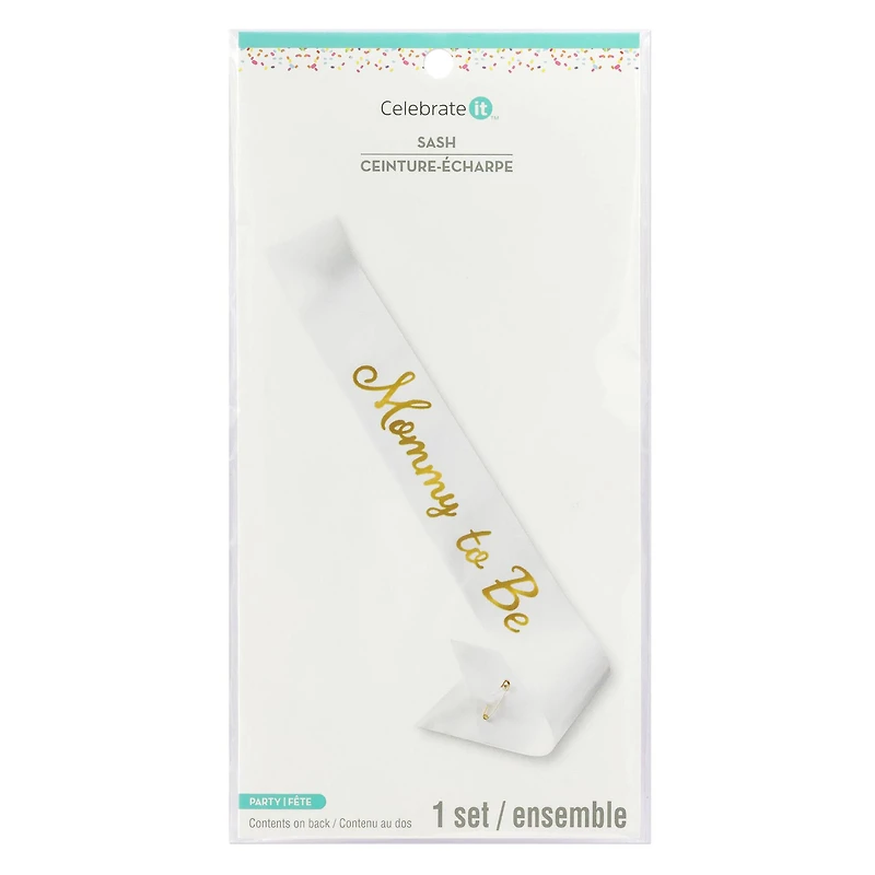 5ft. White & Gold Mommy to Be Sash by Celebrate It™