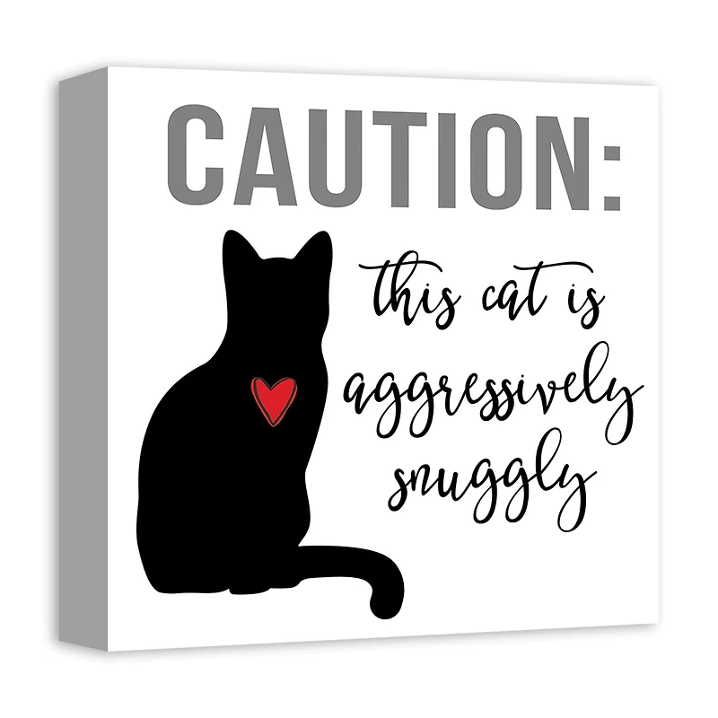 Caution Cat Snuggles Canvas Wall Art