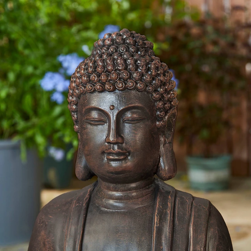 Glitzhome® 23.25" Zen-Style Meditating Buddha Statue Outdoor Fountain with LED Light