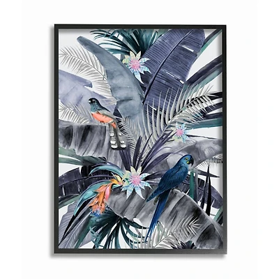 Stupell Industries Tropical Jungle Birds with Frame Wall Accent
