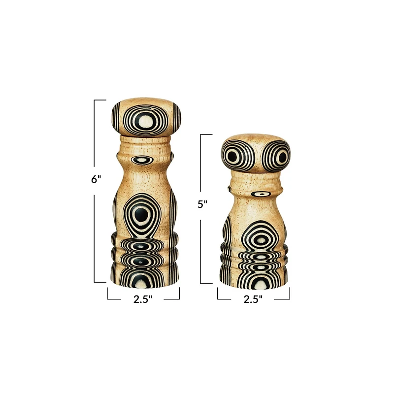 Hello Honey® Natural & Black Inlaid Circles Wood Salt & Pepper Mills Set