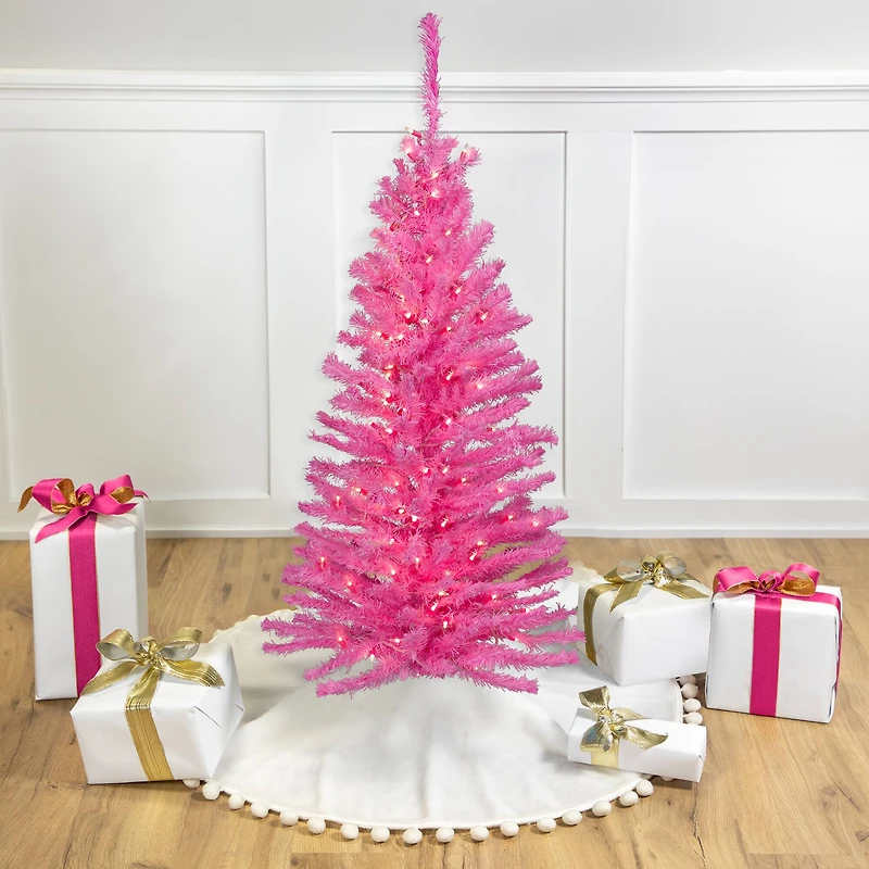 4ft. Pre-Lit Medium Pink Pine Artificial Christmas Tree, Clear Lights