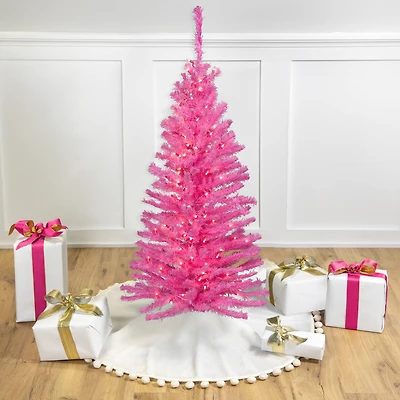 4ft. Pre-Lit Medium Pink Pine Artificial Christmas Tree, Clear Lights