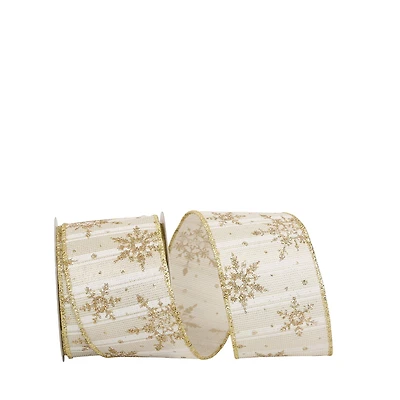 JAM Paper 2.5" x 10yd. Wired Golden Snowflakes Ribbon