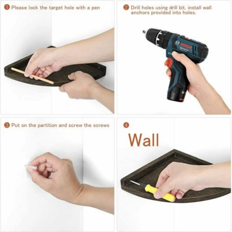 Brown Rustic Floating Corner Wall Shelf Set