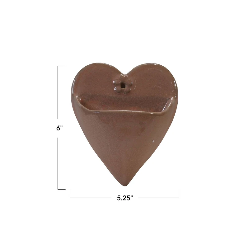 Hello Honey® Stoneware Brown Heart Shaped Wall Planter with Reactive Glaze
