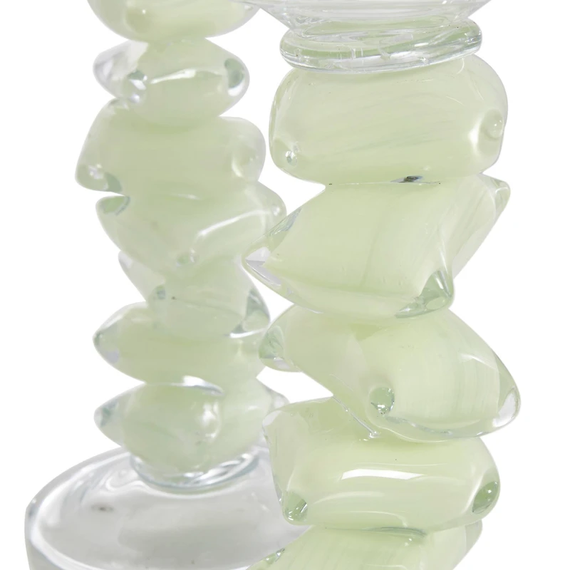 Green Glass Stacked Stone Candle Holder Set