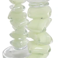 Green Glass Stacked Stone Candle Holder Set