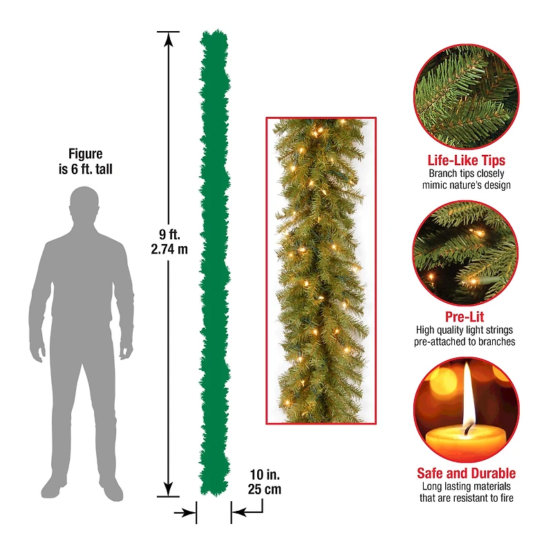 9' x 12" Pre-lit Norwood Fir Artificial Christmas Garland with 100 Clear Lights