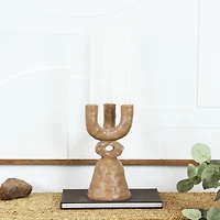 11" Brown Speckled Abstract Totem 3 Taper Candle Candelabra