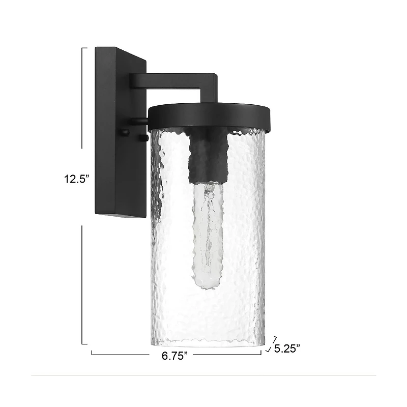 Hello Honey® Aria Matte Black Cylindrical Textured Water Glass & Metal Wall Mounted Outdoor Light
