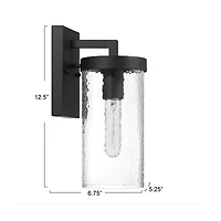 Hello Honey® Aria Matte Black Cylindrical Textured Water Glass & Metal Wall Mounted Outdoor Light