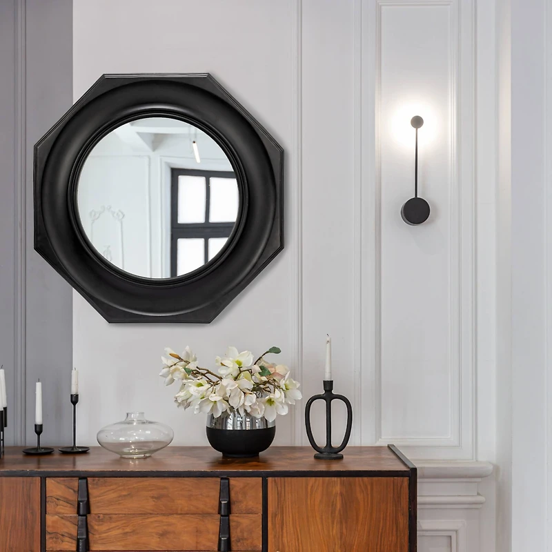 Hello Honey® Black Hexagonal Carved Wood Framed Wall Mirror