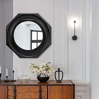 Hello Honey® Black Hexagonal Carved Wood Framed Wall Mirror