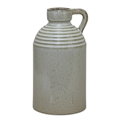 11.75" Cream Washed Rustic Ceramic Jug Vase