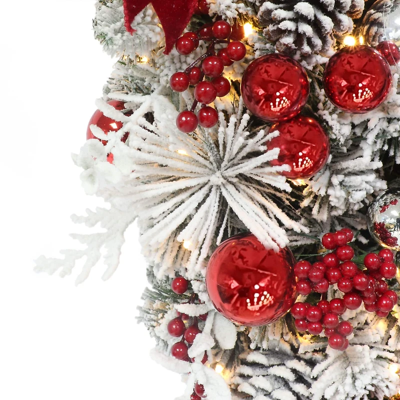 28" Battery-Operated Pre-Lit Flocked Decorated Artificial Swag