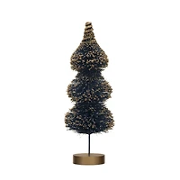 Hello Honey® 11" Blue Sisal Bottle Brush Tree with Gold Glitter & Wood Base