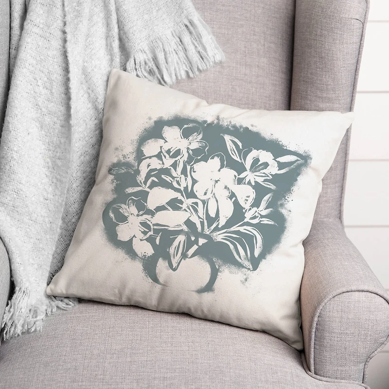 Blue Spray Paint Floral 18" x 18" Throw Pillow