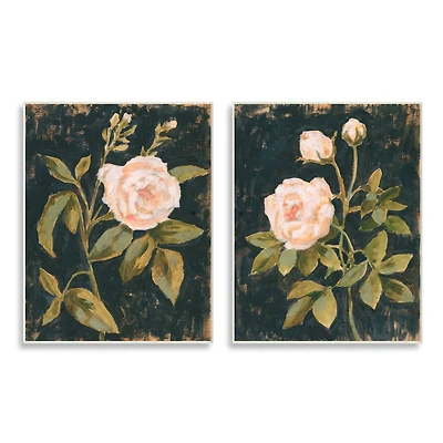 Stupell Industries Enchanted Vintage Pink Rose Wall Plaque Set