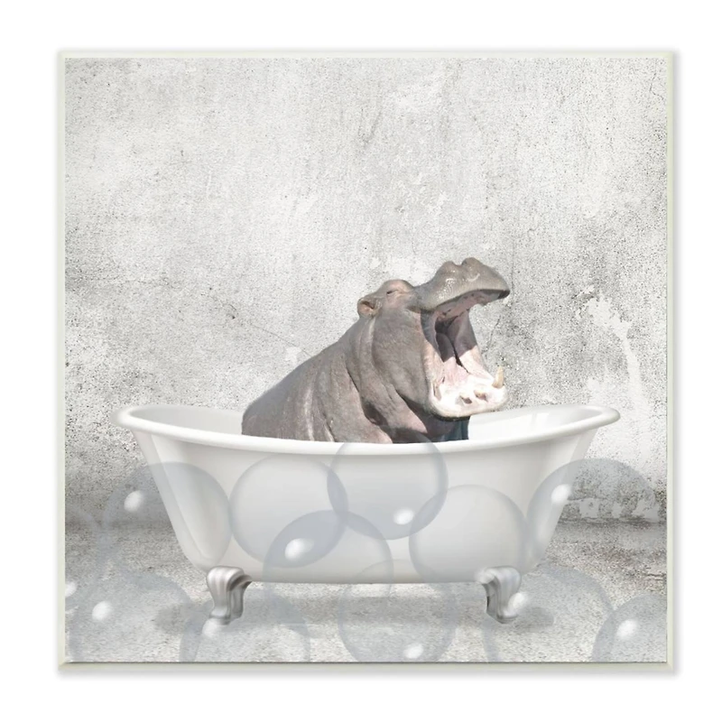 Stupell Industries Baby Hippo Bath Time Cute Animal Wall Plaque