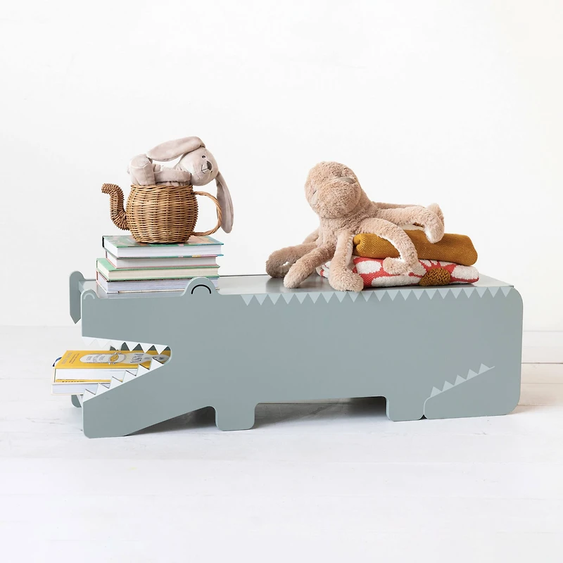 Hello Honey® Blue Reclaimed Wood Alligator Bench with Storage