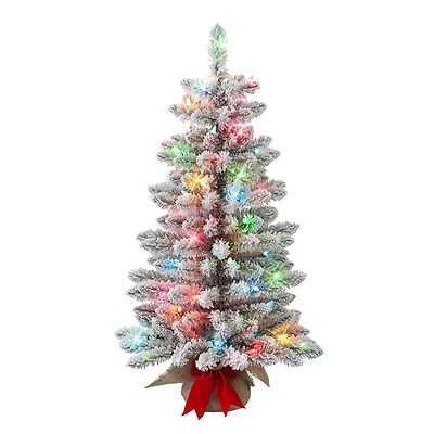 3ft. Pre-Lit Flocked Artificial Fraser Fir Christmas Tree, Multicolor Lights