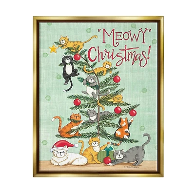Stupell Industries Meowy Christmas Cats Framed Floater Canvas Wall Art