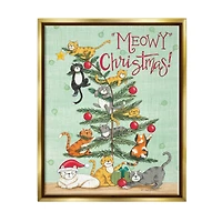 Stupell Industries Meowy Christmas Cats Framed Floater Canvas Wall Art