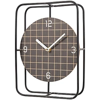 10" Black Metal Geometric Open Frame Clock with Grid Patterned Clockface